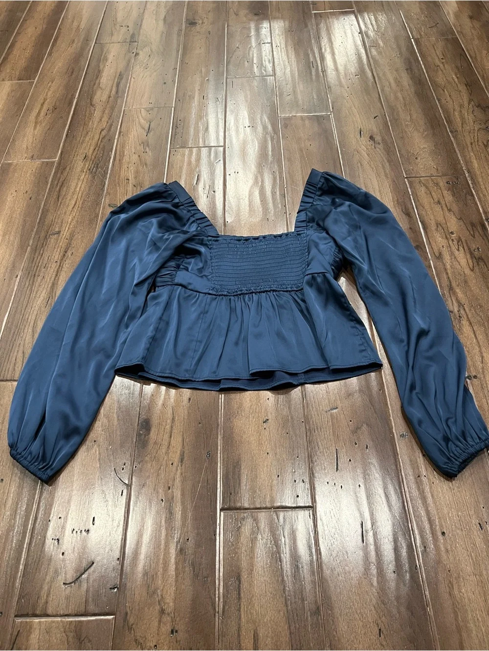 Abercrombie & Fitch Navy Square Neck Pleated Peplum Blouse